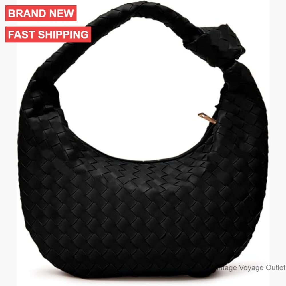 Large Woven Hobo Tote Bag Vegan Leather Slouchy Shoulder Purse